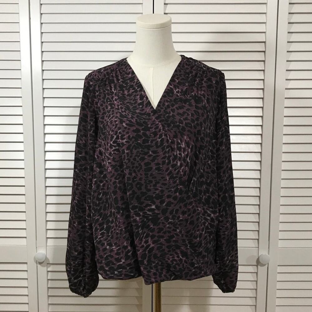 NWT Catherine Malandrino Y2K Purple Leopard Surplice Faux Wrap Blouse L